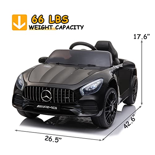 TOBBI Ride On Car 12V Licensed Mercedes Benz AMG GT Electric Car for Kids Ride On Toys Vehicle with 2.4G Remote Control, 2 Powerful Motors , Music, Horn, USB, Black