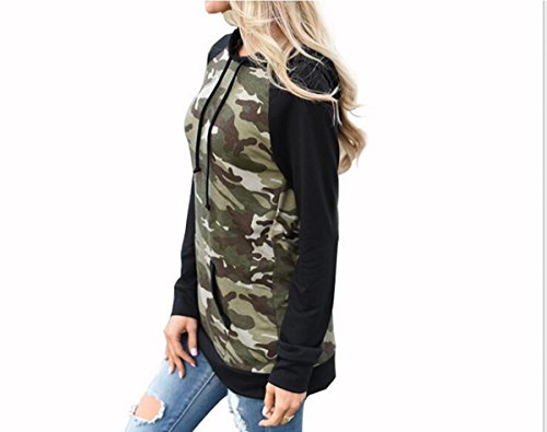 Taiduosheng Women's Long sleeve soft Pocket Hoodies Camouflage Print Pullover Hooded Sweatshirt Black,US M(Asia L,Bust 39.5inch)