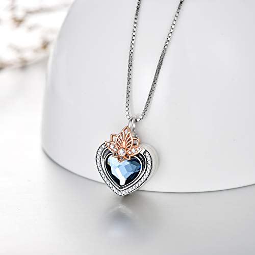 AOBOCO Lotus Flower with Heart Cremation Jewelry 925 Sterling Silver, Engraved Forever in My Heart Keepsake Urn Necklace for Ashes, Memorial Jewelry Gift for Women, Crystal from Swarovski