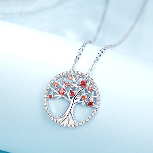 Tree of Life Jewelry Red Ruby Necklace for Mom Wife Birthday Gifts for Women Sterling Silver
