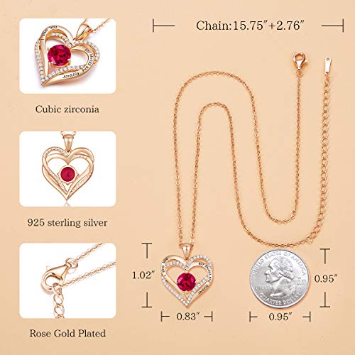 CDE Forever Love Heart Necklace 925 Sterling Silver Rose Gold Plated January Birthstone Pendant Necklaces for Women with 5A Cubic Zirconia Jewelry Birthday Gift