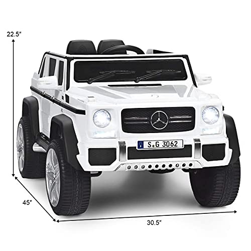 OLAKIDS 12V Battery Powered Ride On Car, Licensed Mercedes-Benz Maybach G650S Toy with 3 Speeds, LED Lights, 2 Motors, 2.4G Remote Control, Horn, Music, Electric Vehicle for Toddler (White)