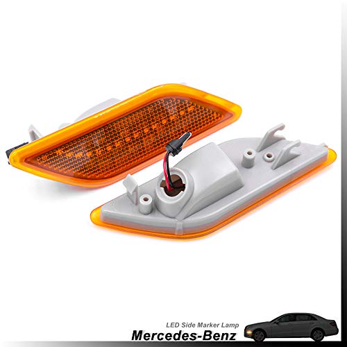 Amber Yellow Lens Amber LED Front Bumper Side Marker Light Kits for 2010-2013 Mercedes-Benz W212 E-Class Pre-LCI E350 E550 E63 AMG Sedan/Wagon Driver Turn Signal Sidemarker Lamps Replacements