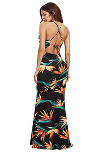 SheIn Women's Floral Strappy Backless Summer Evening Party Maxi Dress Black Flower Medium
