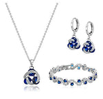 Blue Simulated Sapphire Zirconia Crystals Jewelry Set Pendant Necklace 18" Earrings Bracelet 18K White Gold Plated