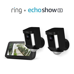 Ring Spotlight Cam Battery 2-Pack (Black) with Echo Show 5 (Charcoal)