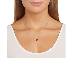 Platinum-Plated .925 Sterling Silver Lab-Grown Ruby 1/2" Heart Pendant with White Topaz Halo on 18" Chain Necklace - July Birthstone