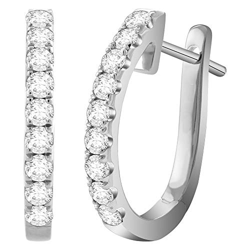 14K White Gold 1/4 Carat (H-I Color, SI2-I1 Clarity) Natural Diamond Huggie Hoop Earrings for Women