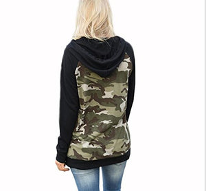 Taiduosheng Women's Long sleeve soft Pocket Hoodies Camouflage Print Pullover Hooded Sweatshirt Black,US M(Asia L,Bust 39.5inch)