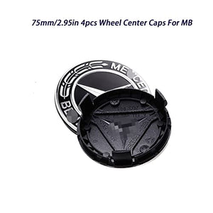 4PCS OEM 75mm/2.95inch Wheel Center Hub Caps for Mercedes Benz ,Wheel Center Caps Fit for Mercedes (Black)
