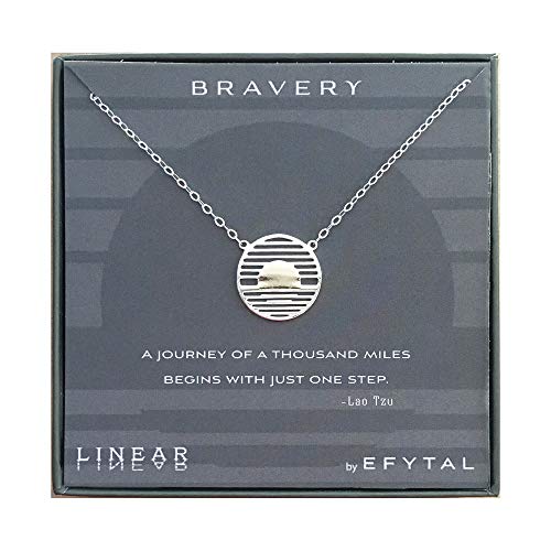 EFYTAL Inspirational Gifts, 925 Sterling Silver Bravery Linear Necklace, Geometric Pendant Jewelry for Women, Motivational Quotes, Gift Ideas for Her, Best Friend