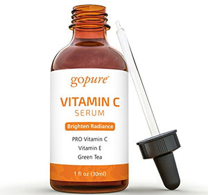 goPURE Vitamin C Serum for Face - With Hyaluronic Acid, Vitamin E, Organic Aloe