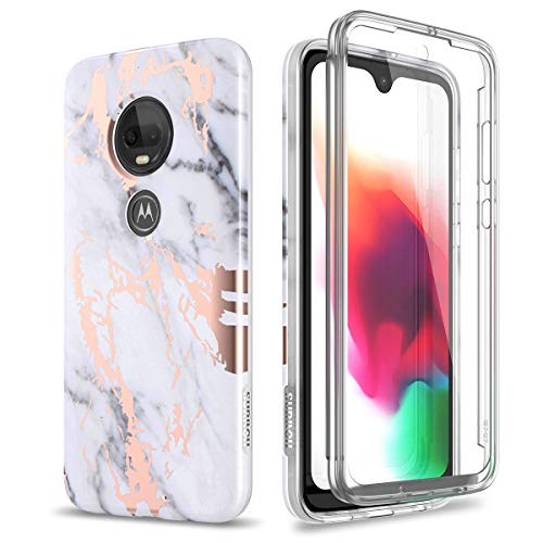SURITCH Case for Moto G7 / Moto G7 Plus,[Built-in Screen Protector] Rose Gold Marble Full-Body Protection Shockproof Rugged Bumper Protective Cover for Motorola Moto G7 / Moto G7 Plus (Gold Marble)
