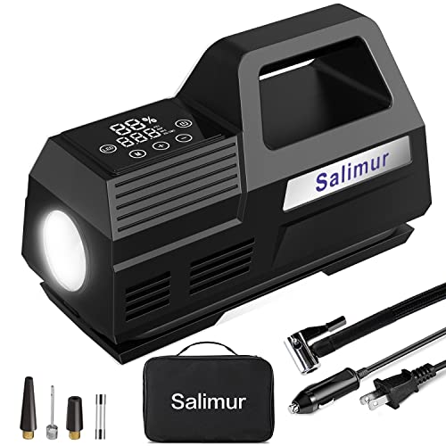 Salimur Tire Inflator 12V DC / 110V AC Portable Air Compressor, Electric AC/DC Auto Tire Pump for Car Tires and Other Inflatables at Home