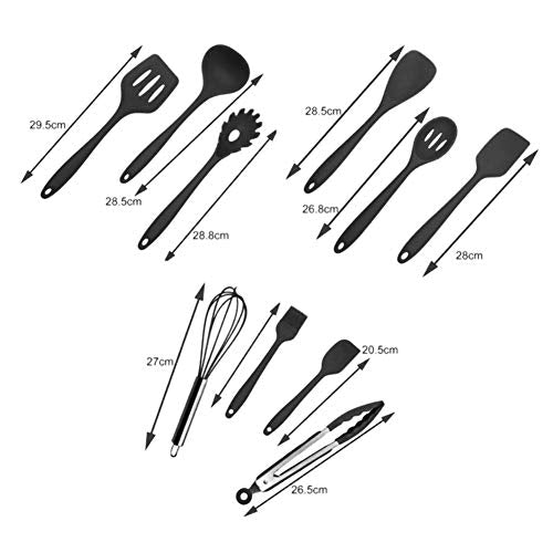 QIYU Kitchen Silicone Utensil Set,10Pcs Silicone Cooking Utensils Set,Food Grade Safety Silicone Utensils,480℉Heat Resistant Kitchen Tools,Seamless Easy to Clean, Non Stick Utensils（Black）