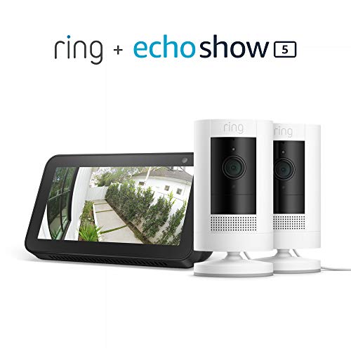 Ring Stick Up Cam Plug-In 2-Pack with Echo Show 5 (Charcoal)