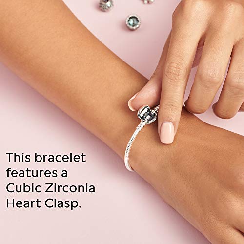 Pandora Jewelry Moments Sparkling Heart Clasp Snake Chain Charm Cubic Zirconia Bracelet in Sterling Silver, 6.3"