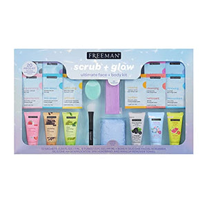 Freeman Limited Edition Scrub & Glow Ultimate Face and Body Kit, 20 Piece Holiday Gift Set, Facial Masks For Hydrating & Glowing Skin, Perfect for Holiday