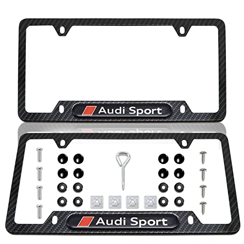 2Pcs License Plate Frame for AUD-i, Black Carbon Fiber Pattern Aluminium Alloy License Plate Frame, Suitable for All AUD-i Models. 4 Holes Car Licenses Plate Covers Holders Frames with Screw Caps