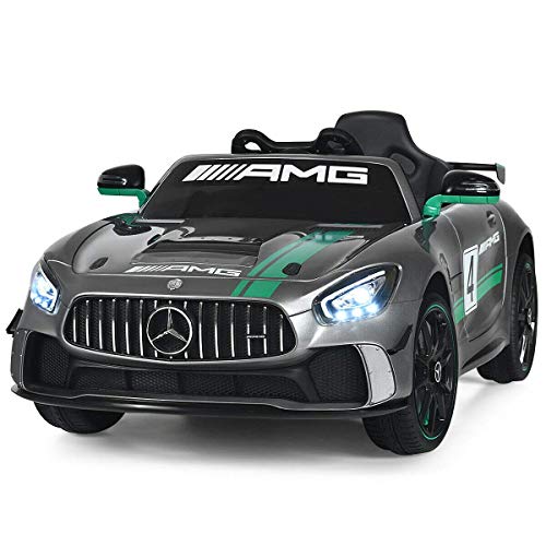 Costzon Ride On Car, 12V Licensed Mercedes Benz AMG Electric Vehicle w/ Remote Control, Opening Doors, Head/Rear Lights, Swing Function, MP3 USB TF Input, Horn, High/ Low Speed for Kids (Silver)