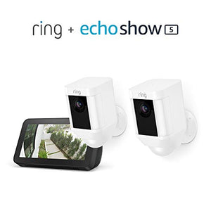 Ring Spotlight Cam Battery 2-Pack (White) with Echo Show 5 (Charcoal)