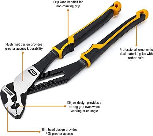 GEARWRENCH 8", 10”, & 12” PITBULL K9 Straight Jaw Dual Material Tongue and Groove Pliers Set - 82205CAZ