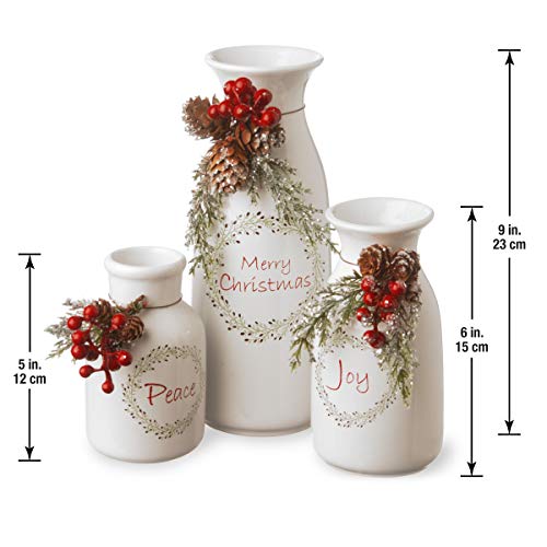 National Tree Company Pre-lit Artificial Christmas 3-Piece Set Flocked with Mixed Decorations, Ceramic White Bottles
