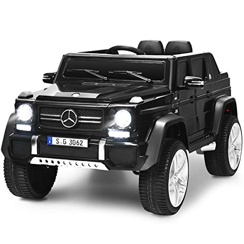 Costzon Ride on Car, Licensed Mercedes-Benz Maybach, 12V Battery Powered Vehicle Toy w/ 2 Motors, Remote Control, 3 Speeds, Lights, Horn, Music, Aux, Storage, Truck, Electric Car for Kids (Black)