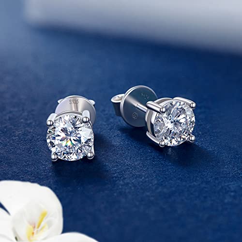 MomentWish Stud Earrings for Women,1Carat Moissanite Earrings, D Color VVS1 Simulated Diamond 925 Sterling Silver Solitaire Earrings
