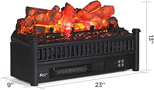 TURBRO Eternal Flame EF23-LG Electric Fireplace Logs, 23" Remote Control Fireplace Insert Log Heater, Realistic Lemonwood Ember Bed, Thermostat, Timer, 1400W Black