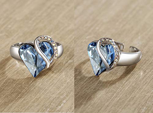 Leafael"Infinity Love" Women's Adjustable Crystal Heart Ring Light Sapphire Blue March December Birthstone Jewelry Gifts for Women, Silver-tone, Open End, Size 6.5-8