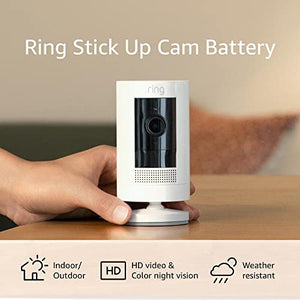 Ring Stick Up Cam Battery HD security camera with custom privacy controls, Simple setup, Works with Alexa - White