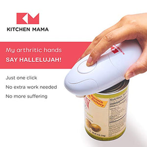 Kitchen Mama Electric Can Opener: Open Your Cans with A Simple Push of Button - No Sharp Edge, Food-Safe and Battery Operated Handheld Can Opener(White)