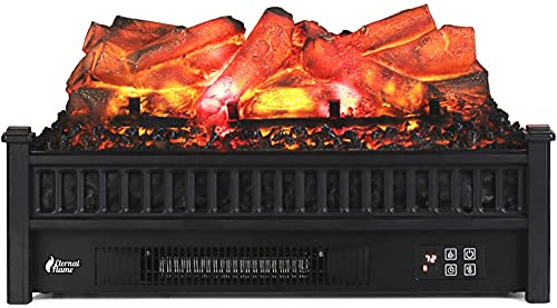 TURBRO Eternal Flame EF23-LG Electric Fireplace Logs, 23" Remote Control Fireplace Insert Log Heater, Realistic Lemonwood Ember Bed, Thermostat, Timer, 1400W Black