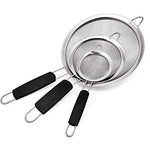 Makerstep Set of 3 Stainless Steel Fine Mesh Strainers Graduated Sizes 3.38", 5.5", 7.87" Strainer Wire Sieve Sifter with Insulated Handle for Kitchen Gadgets Tools - New Home Kitchen Essentials
