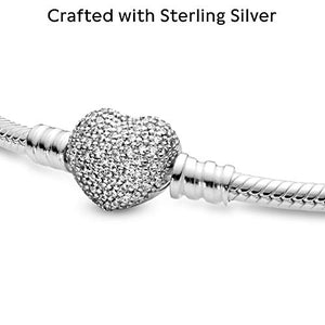 Pandora Jewelry Moments Sparkling Heart Clasp Snake Chain Charm Cubic Zirconia Bracelet in Sterling Silver, 6.3"
