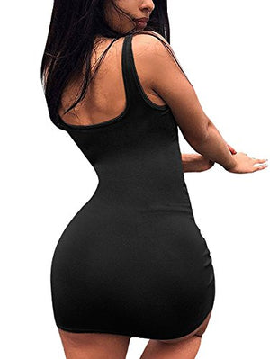 BEAGIMEG Women's Casual Basic Sleeveless Tank Top Bodycon Mini Club Dress Black