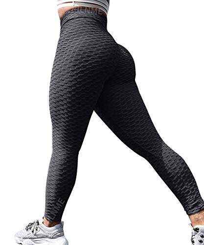 DREAMOON Anti-Cellulite Butt Lift Leggings High Waisted Scrunch Booty Yoga Pants Textured Ruched Tights for Women(#1-Black, XL)