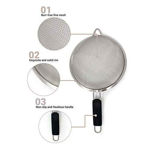 Makerstep Set of 3 Stainless Steel Fine Mesh Strainers Graduated Sizes 3.38", 5.5", 7.87" Strainer Wire Sieve Sifter with Insulated Handle for Kitchen Gadgets Tools - New Home Kitchen Essentials