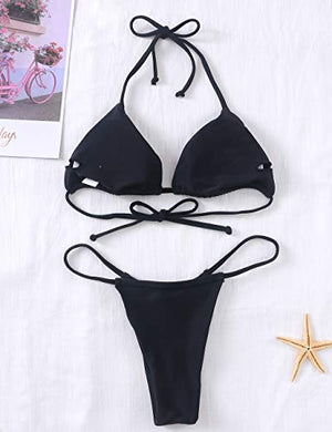 XUNYU Bikini Set Bandage Solid Brazilian Swimwear Two Pieces Swimsuit Padded Thong Bathing Suits