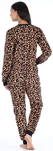 Frankie & Johnny Women's Non-Hooded Fleece Non-Footed Onesie Loungewear Pajamas, Cheetah, Medium