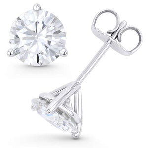 3/4 Carat Natural Round Brilliant Solitaire Diamond Stud Earrings for Women - 14K White Gold 3 Prong Martini with Push Backs (G-H Color, I1-I2 Clarity)