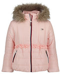 Tommy Hilfiger Baby Girls' Short Length Quilted Puffer Jacket, Waterproof with Faux Fur Hood & Functional Pockets, FA21 Cinched Crystal Rose, 12 Months