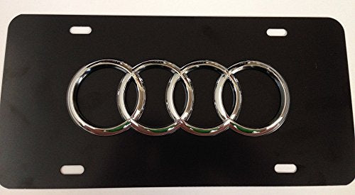 JLC Audi Chrome 3D Stainless Steel Black Front License Plate with Matching Screw caps+1
