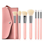 Pro 7pcs Makeup Brushes Kit with PU Bag Makeup Brush Wood Pink Handle