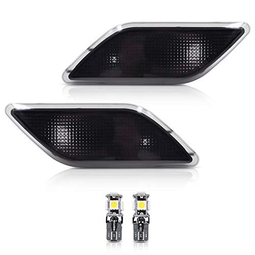 Xenon White Led Side Marker Lights for 2010-13 Mercedes Benz W212 Pre-LCI E-Class Smoked Lens Front Fender Marker Lamps with T10 Bulbs OEM fit