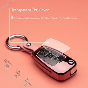 ZSPDACC Compatible with Audi Key Fob Cover Case Car Key Fob Protector Car Key Chain Holder Compatible with Audi A1 A3 A6 Q2 Q3 Q7 R8 RS R8 S3 TT TTS for Audi Foldable Key Pink Rose Gold accessories