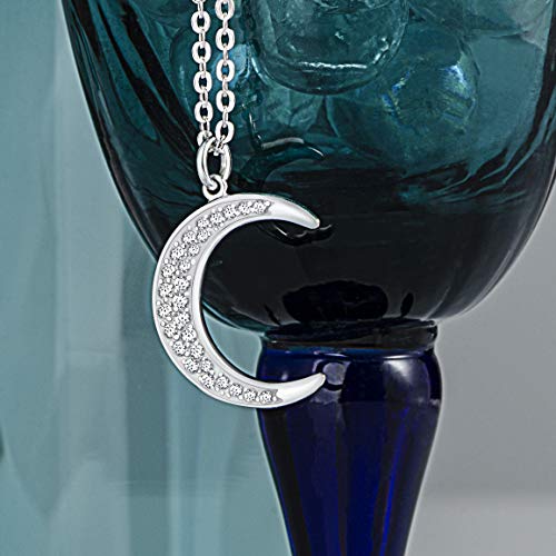 ELEGANZIA Crescent Moon Necklaces for Women Teens Girls Mom, Moon Pendant Sterling Silver Cubic Zirconia Minimalist Jewelry Gifts for Her