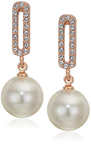 Rose Gold Jewelry: Swarovski Crystal Simulated White Pearls Necklace and Jewelry Set Set for Women - Wedding Party, Bridal and Bridesmaid Accessories - 18K Rose Gold Plated Earring Sets