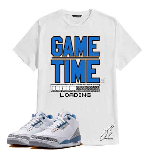 Shirt To Match Jordan Retro 3 Wizards/True Blue Cement,Game Time Unisex Graphic Tee,Sneaker Match,Gift (L, White)
